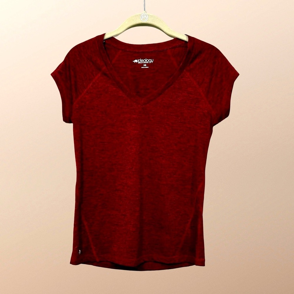 Ideology V-Neck Performance Tee Womens XS Burgundy Red Heathered Activewear